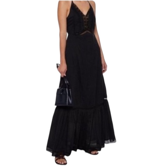 LOVE Sam Black Halter 100% Cotton Lace Boho Maxi Dress Women's Size Medium - Picture 1 of 14